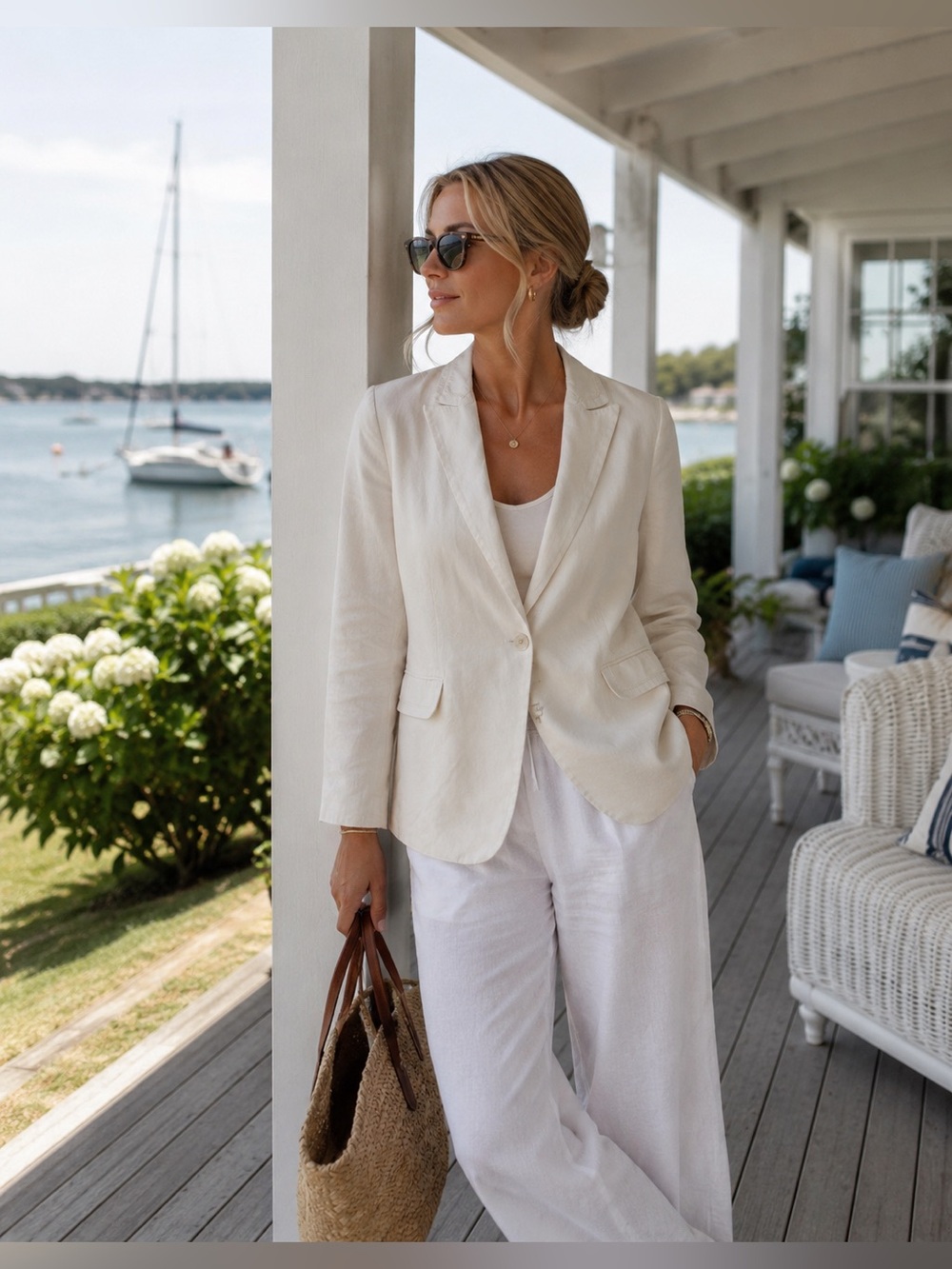 Calvin Klein White Linen Blend Blazer Jacket Women’s Size 6 Career Coastal